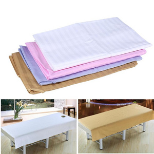 Wholesale 1CM Cotton Sateen Stripe SPA Massage Table Flat Sheet with Face Hole