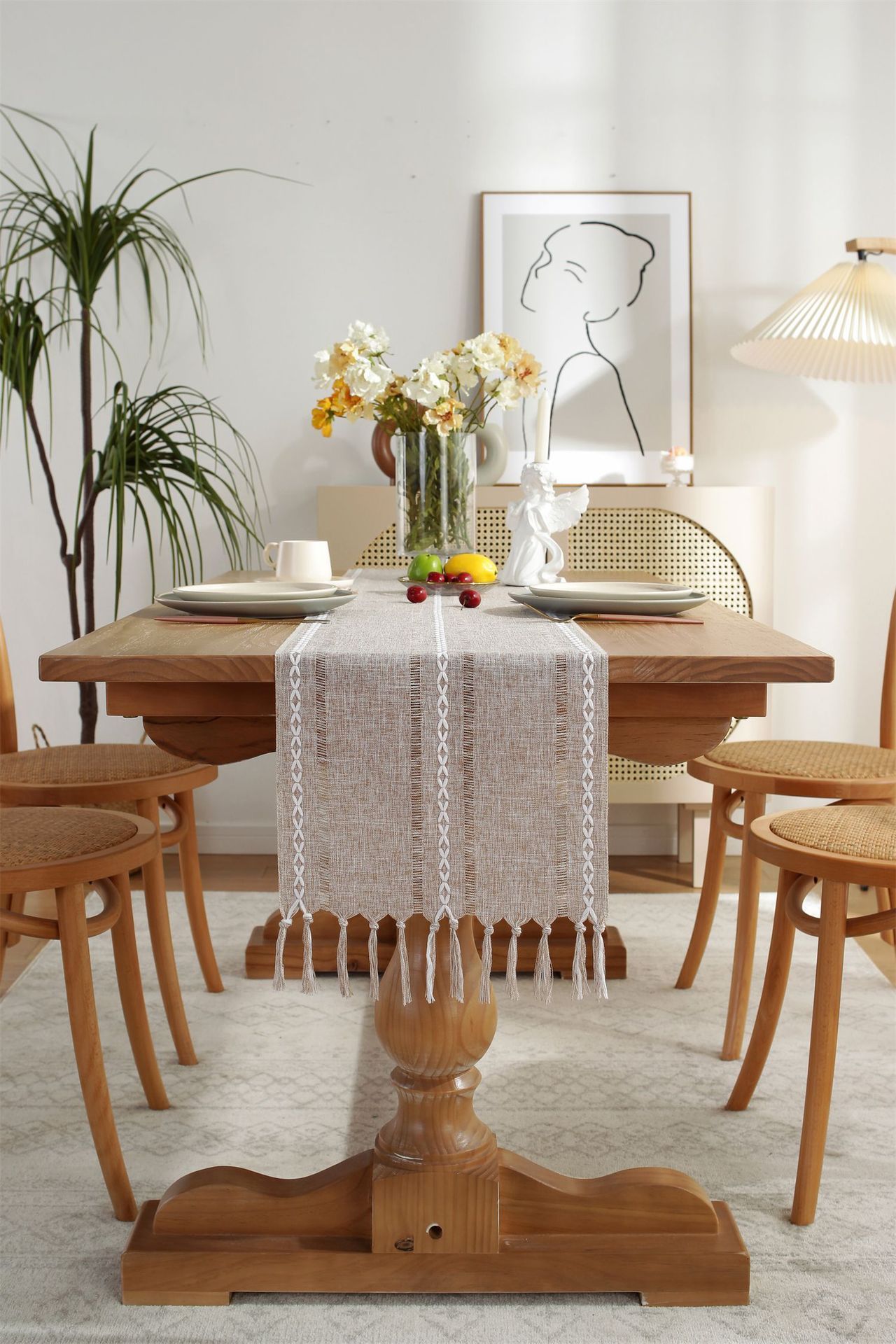 Linen Farmhouse Macrame Table Decoration Cloth Hand Woven Wedding Banquet Table Runner