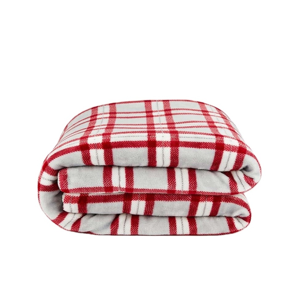 Custom Red Plaid Pattern Reversible Warm Plush Sherpa Fleece Blanket For Winter