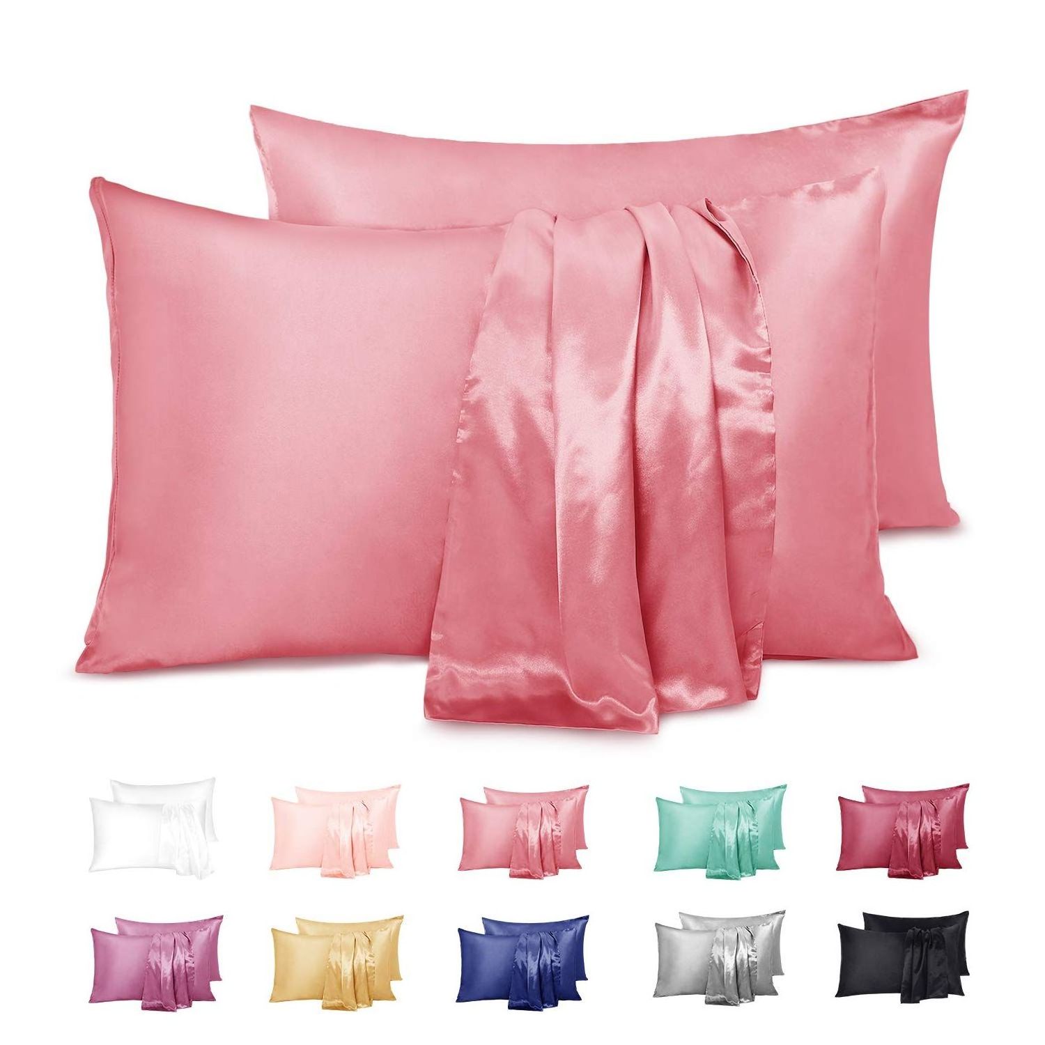 Smooth Silk Satin Pillow case for Hair and Skin, Satin Cooling Pillow Cover with Envelope Closure