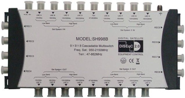 Satellite tv receiver 9 in 8 out cascade Multiswitch Satellite Terminal 9X9X8 switch