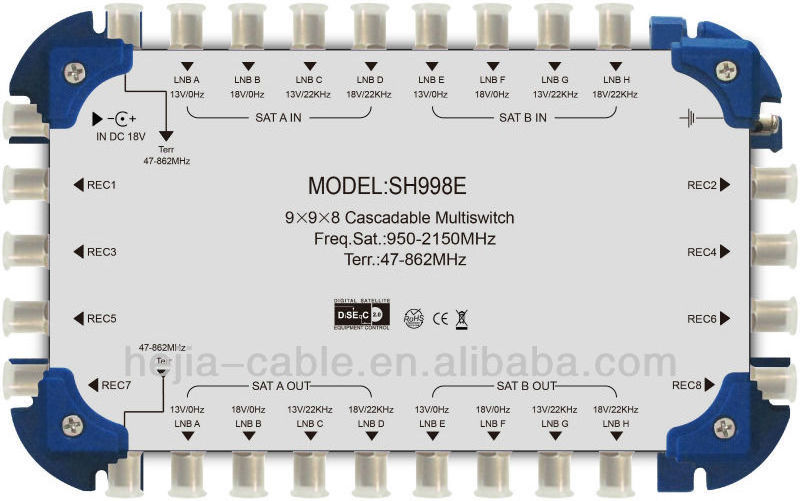 Satellite tv receiver 9 in 8 out cascade Multiswitch Satellite Terminal 9X9X8 switch