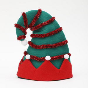 Xmas New Year Christmas Hat Festive Holiday Party Supplies Flashing Light Up Felt Christmas Elf Hats with Led Lights