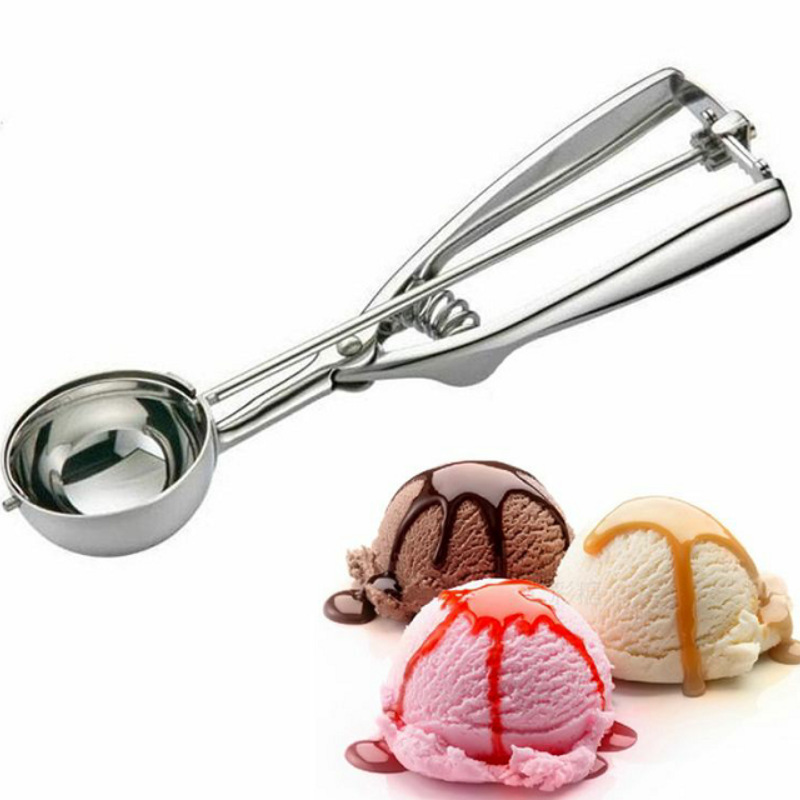 Reusable Stainless Steel Ice Cream Spoon Fruit Scoop Cookie Scoop with Easy Trigger