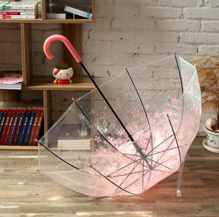 Cute Flower Clear Transparent Bubble Umbrellas for Kids Girls Boys Dome Stick Parasol Windproof Cherry Blossoms Umbrella