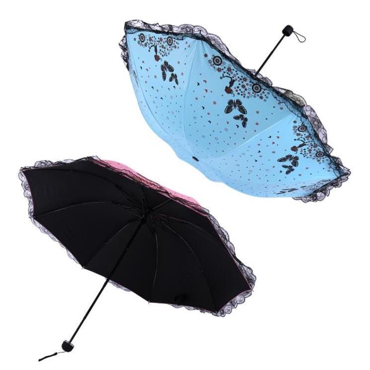 3-Folding Butterfly Vinyl Umbrellas Anti UV Rainy Parasol Sunscreen Sun Parasol Lace Fold Umbrella Custom Logo