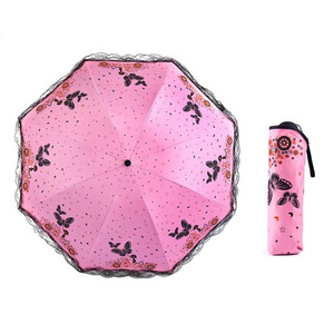 3-Folding Butterfly Vinyl Umbrellas Anti UV Rainy Parasol Sunscreen Sun Parasol Lace Fold Umbrella Custom Logo