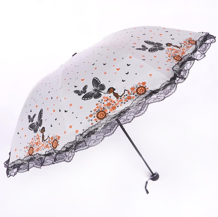 3-Folding Butterfly Vinyl Umbrellas Anti UV Rainy Parasol Sunscreen Sun Parasol Lace Fold Umbrella Custom Logo