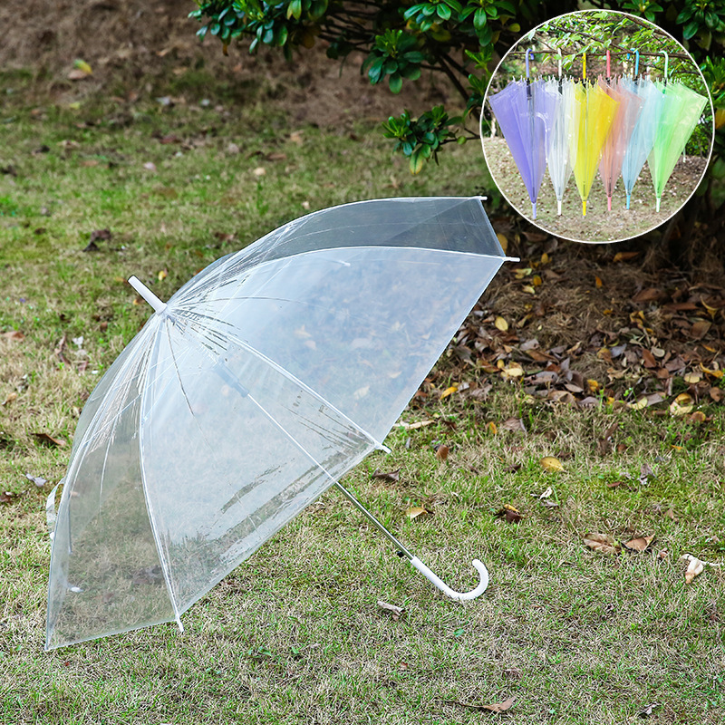 Promotion Transparent Umbrella Long Handle Windproof Clear PVC Rain Umbrellas