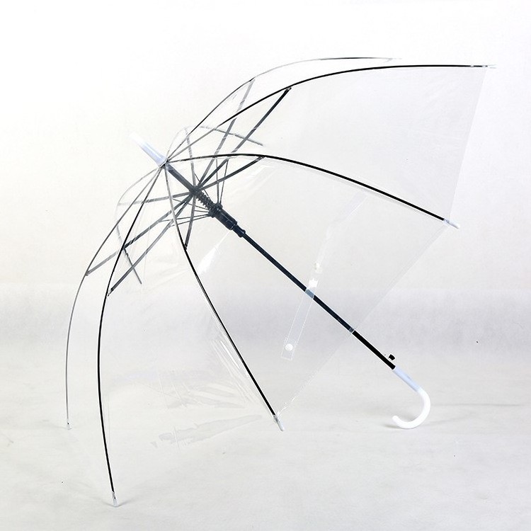 Promotion Transparent Umbrella Long Handle Windproof Clear PVC Rain Umbrellas