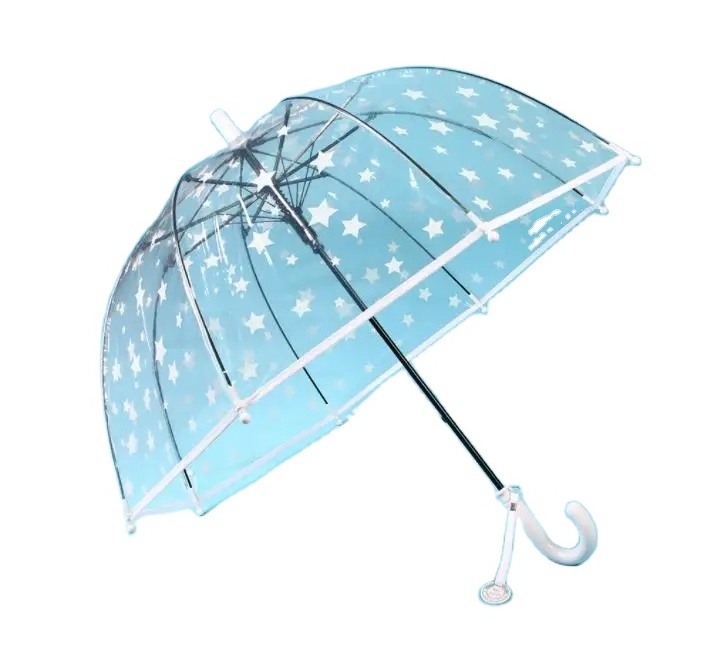 Cartoon Clear Kindergarten Umbrella For Kids Toddler Print Star Straight Parasol Transparent PVC Children Rainbow Umbrellas