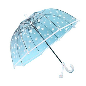 Cartoon Clear Kindergarten Umbrella For Kids Toddler Print Star Straight Parasol Transparent PVC Children Rainbow Umbrellas