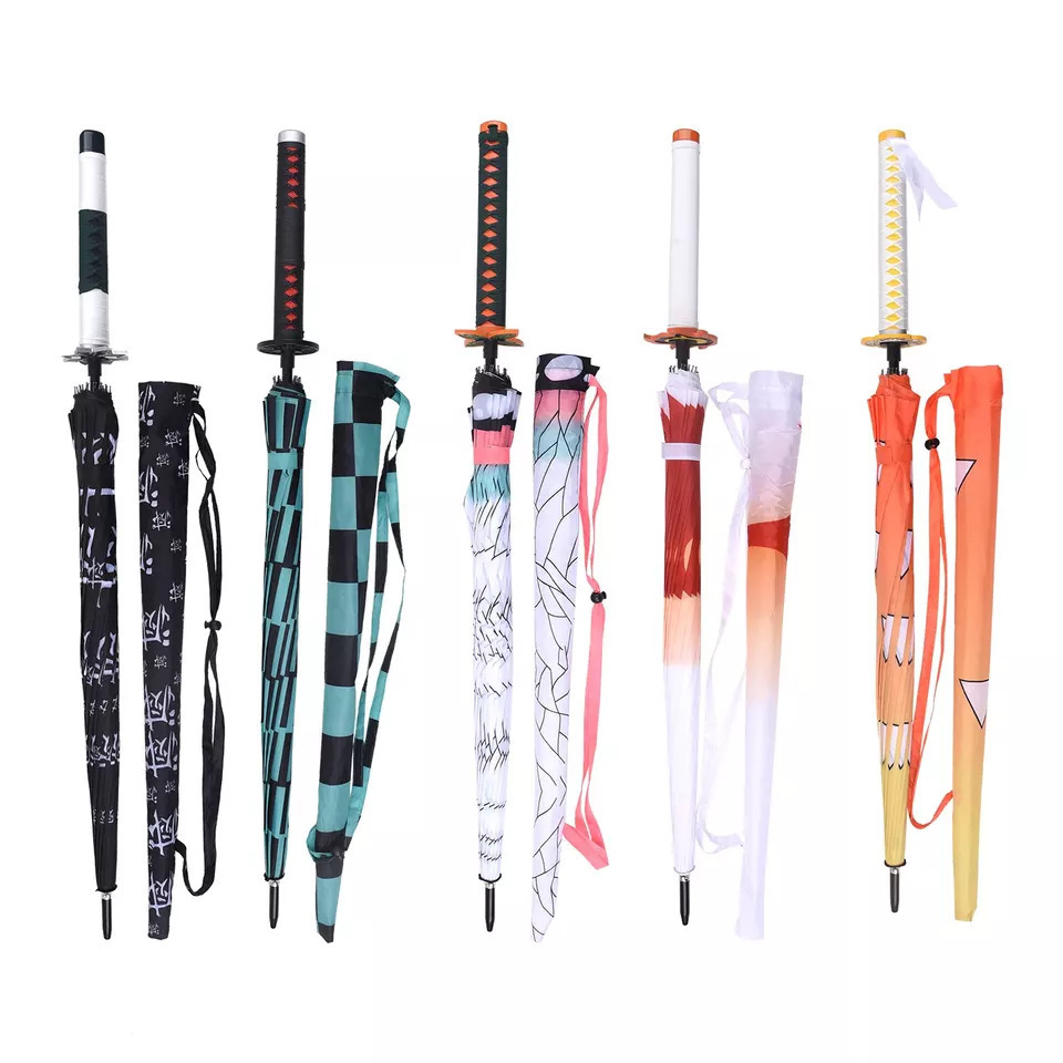 Japanese Cartoon Long Handle Samurai Sword Sun Golf Umbrella Automatic Windproof Rain Umbrella Katana Umbrellas