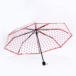 Girls Transparent Dot Plastic Umbrella Clear Colorful 3 Folding Rain Umbrellas