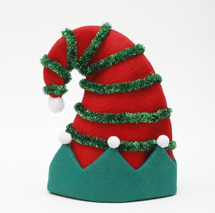 Xmas New Year Christmas Hat Festive Holiday Party Supplies Flashing Light Up Felt Christmas Elf Hats with Led Lights