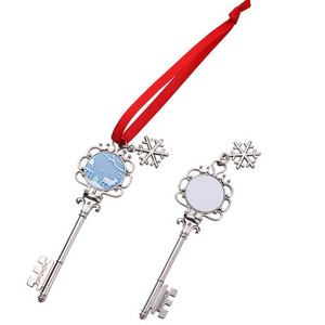 Zinc Alloy Sublimation Blanks Metal Christmas Magic Key Ornaments Santa Keys Snowflake Xmas Tree Pendant Party Decorations