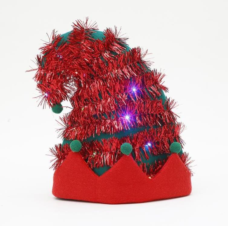 Xmas New Year Christmas Hat Festive Holiday Party Supplies Flashing Light Up Felt Christmas Elf Hats with Led Lights