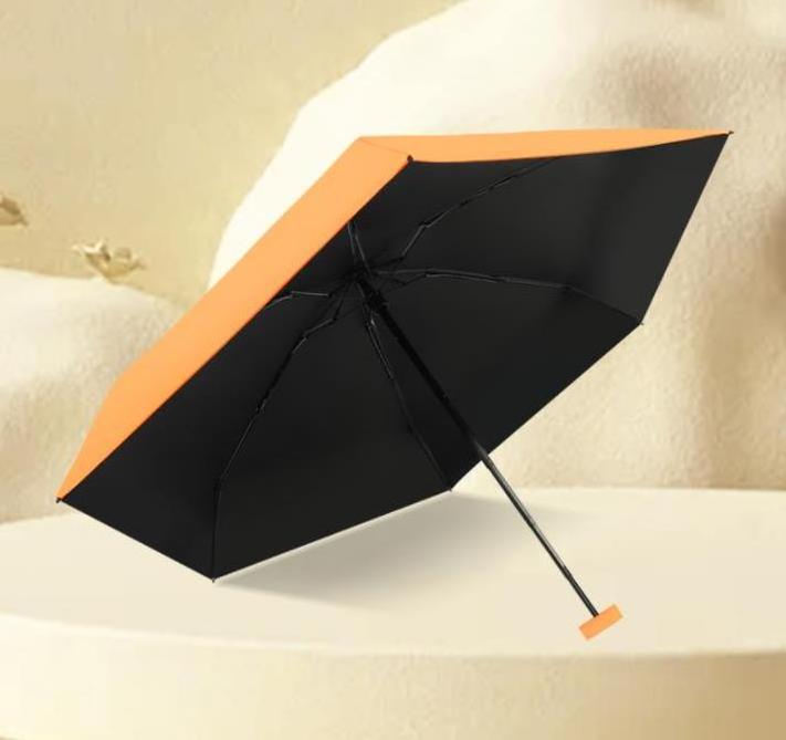 Customized Logo Black Coated Rain Parasol 6-Folding Compact Umbrella With Sleeves Bag Windproof Sun Mini Foldable Umbrellas