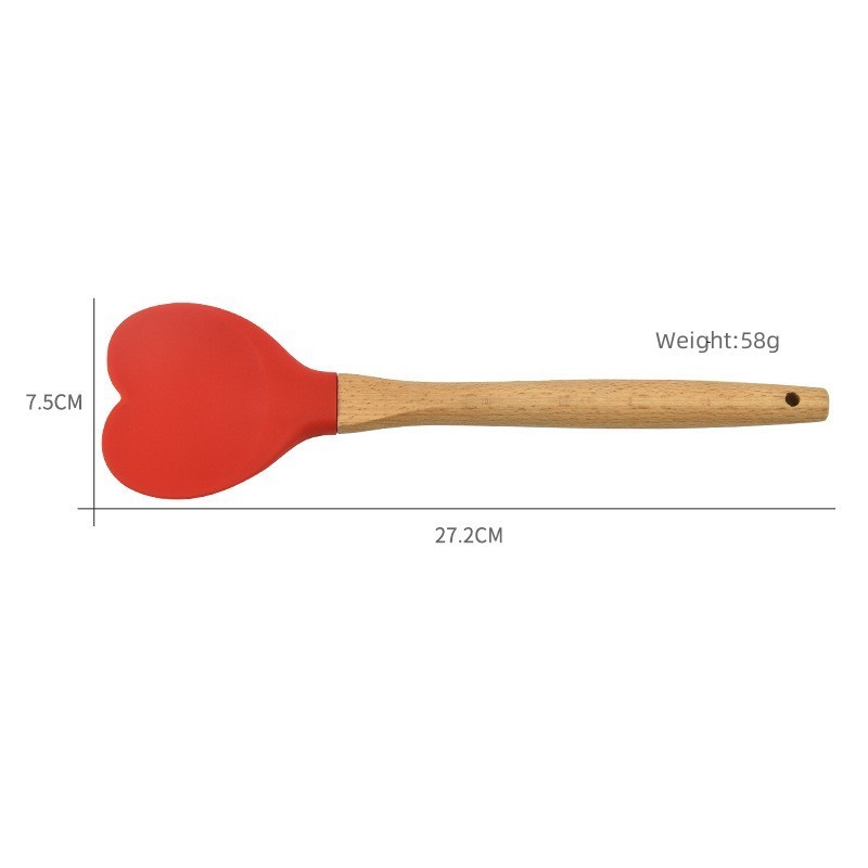 Kitchen Baking Tools Nonstick Heat Resistant Silicone Heart Shaped Spatula With Wooden Handle