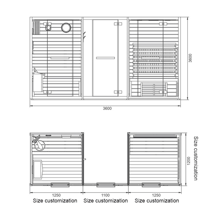 Customized Shower Wooden Steam Sauna Room Three Functions With Tempered Glass Door