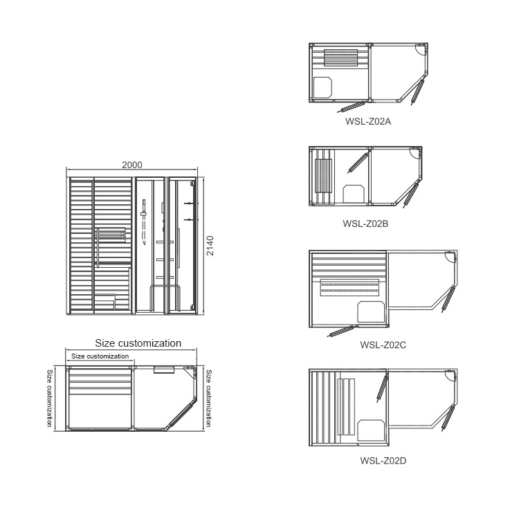 Professional Factory Wet And Dry Sauna Bath Indoor Steam Shower Room Tempered Glass Door