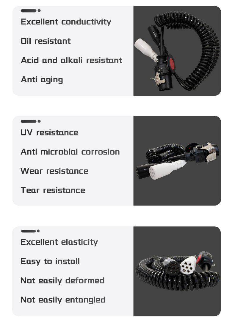 Truck and Trailer 15 Core Cable Brake System One To Two 7 Core Spiral Cable Coiled Truck Tractor Trailer Cable Cord