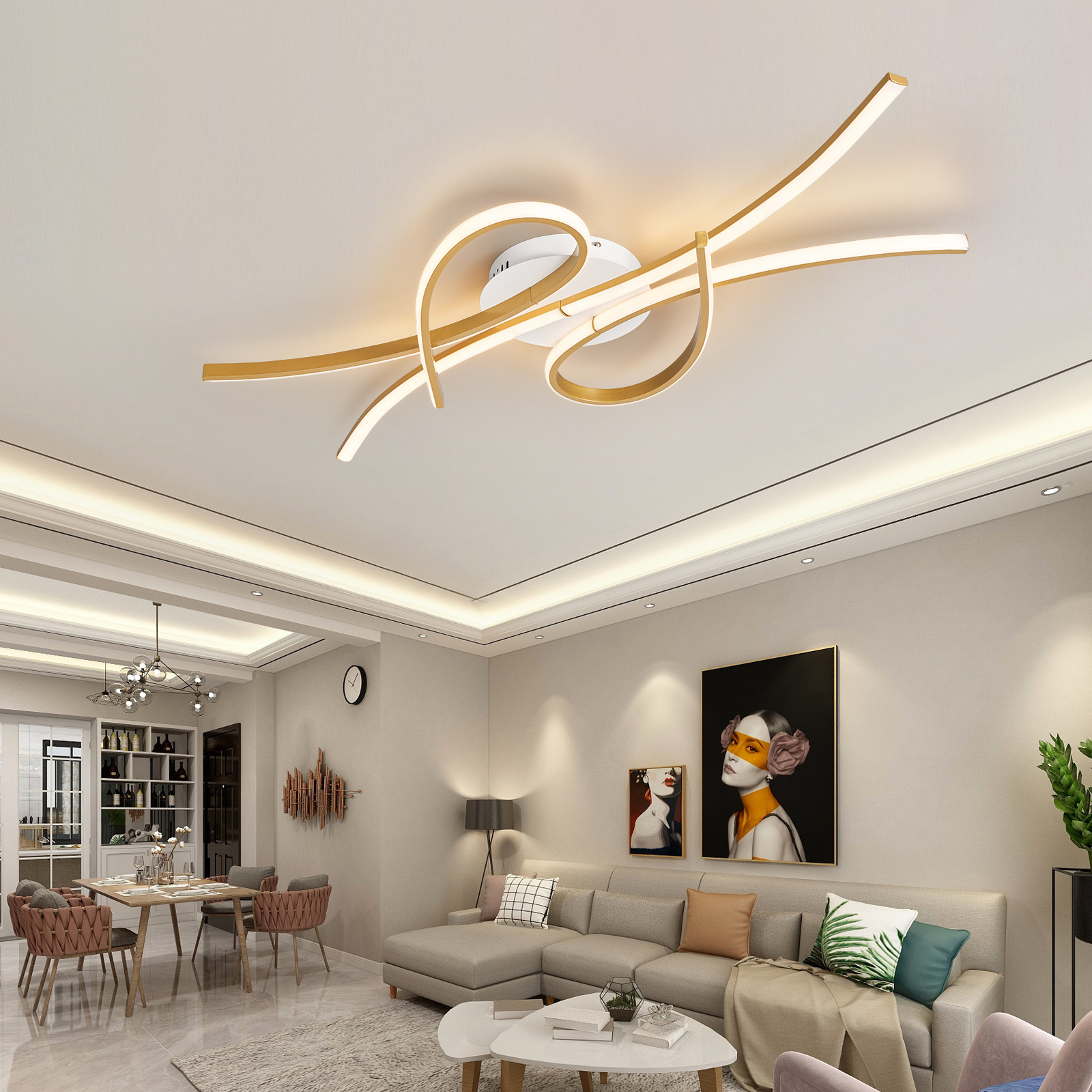 Smart Home Alexa Modern Led Living Room Bedroom Study Room Matte Black Gold Finished Ceiling Lamp Ceiling Lights