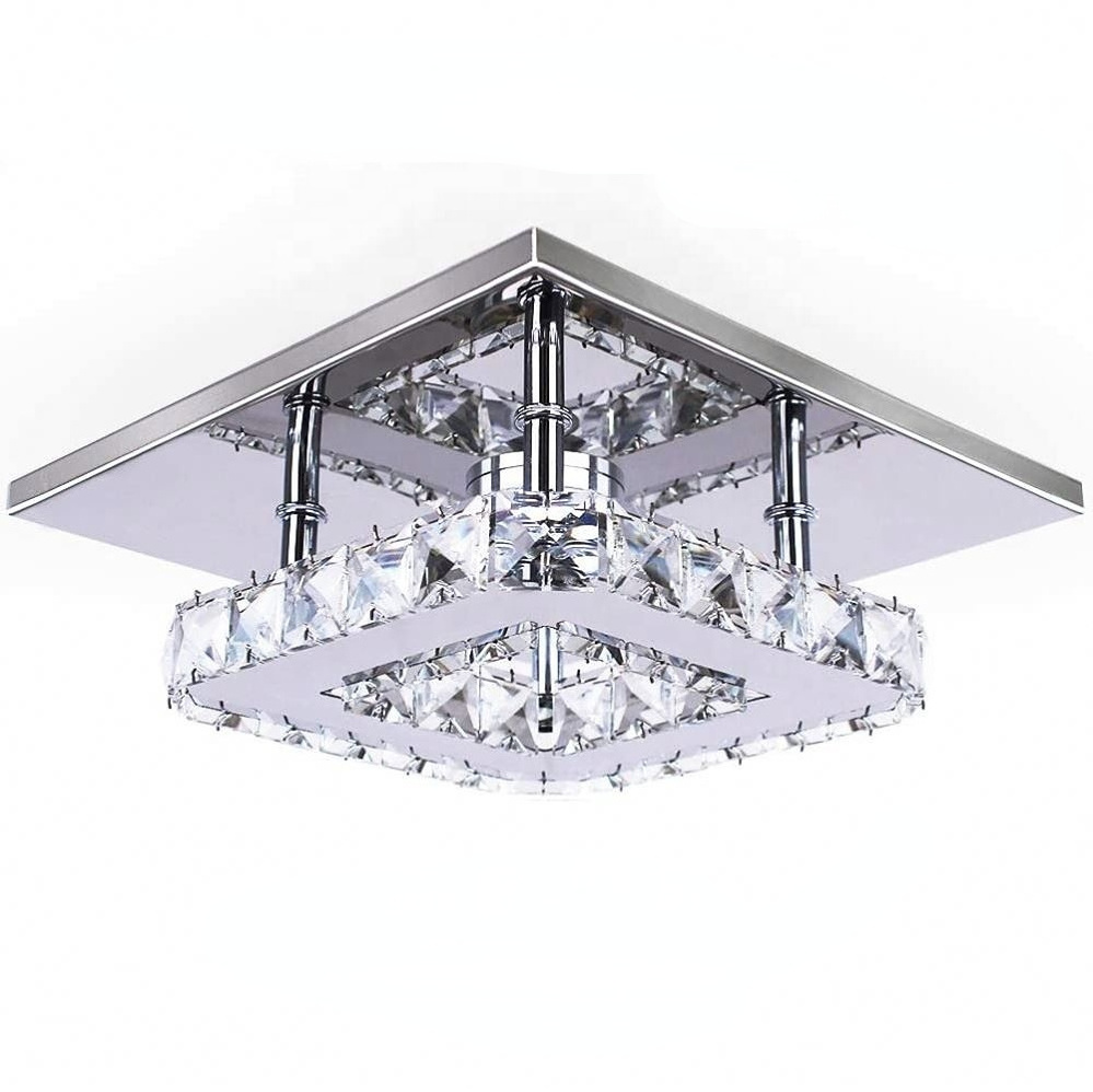 Modern Mini Led Chandelier Semi Flush Mount Chrome Crystal Lighting Ceiling Crystal Lamp for Bedrooms Dinning Rooms Hallway