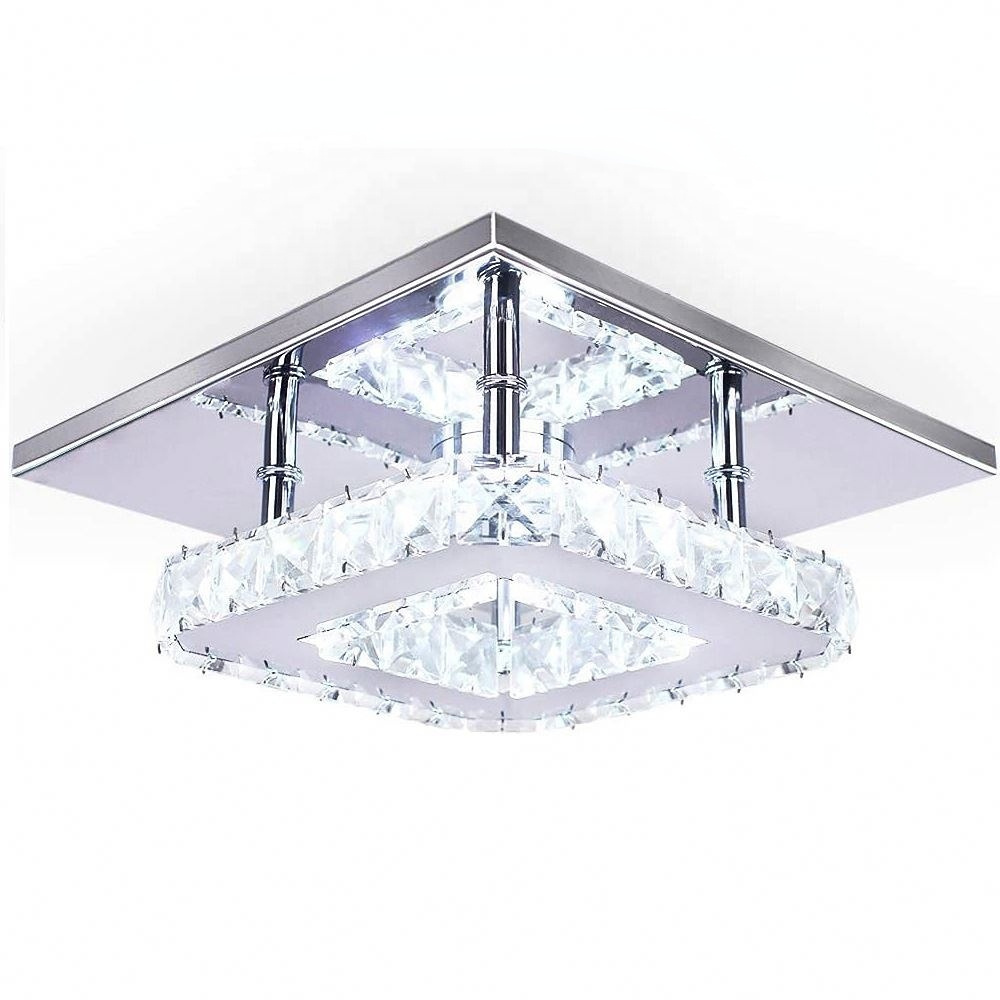 Modern Mini Led Chandelier Semi Flush Mount Chrome Crystal Lighting Ceiling Crystal Lamp for Bedrooms Dinning Rooms Hallway