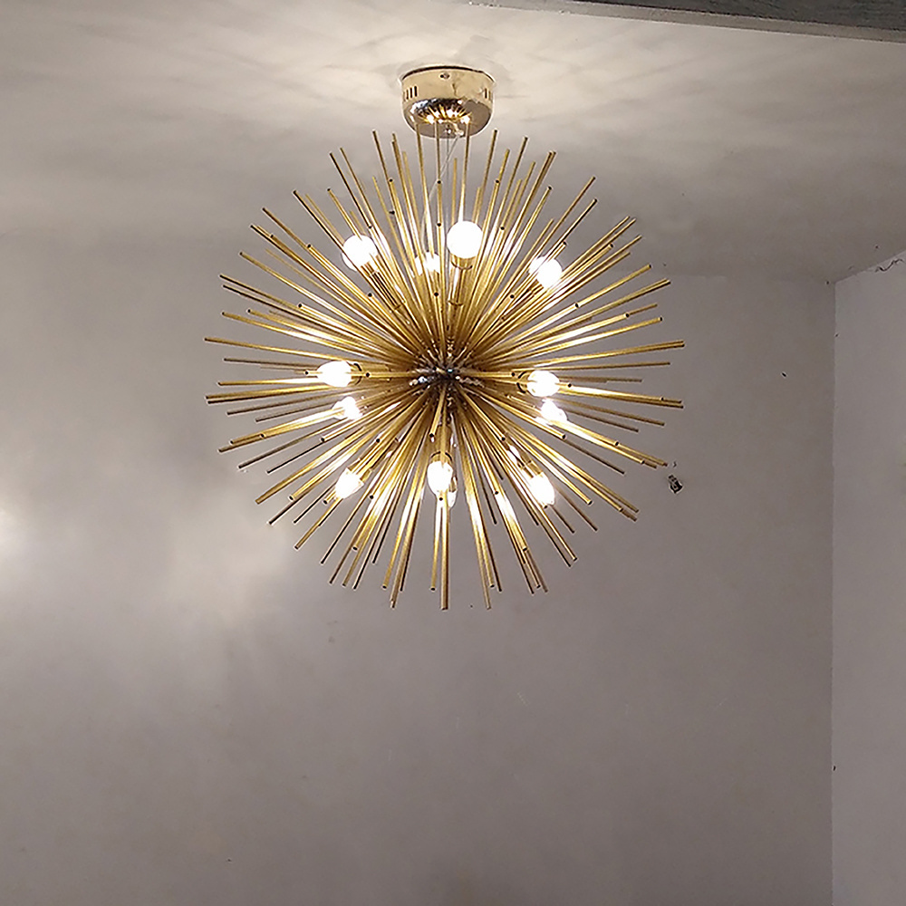 Creative Nordic LED Sputnik Pendant Lamp Aluminum Dandelion Fixture Chandeliers Gold Rounded Firework Chandelier Lighting