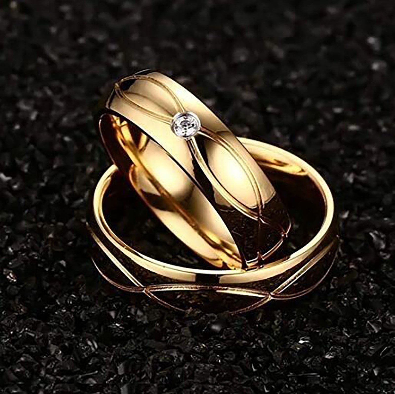 OEM hele jewelry Saudi Arabic Couple Gold Plated Jewelry Sets Wedding Ring For Mens Women