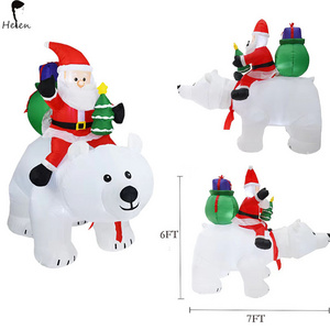 Durable Christmas Inflatables Santa Clause with LED Lights Riding The Polar Bear with Shaking Head Outdoor Holiday Decorations