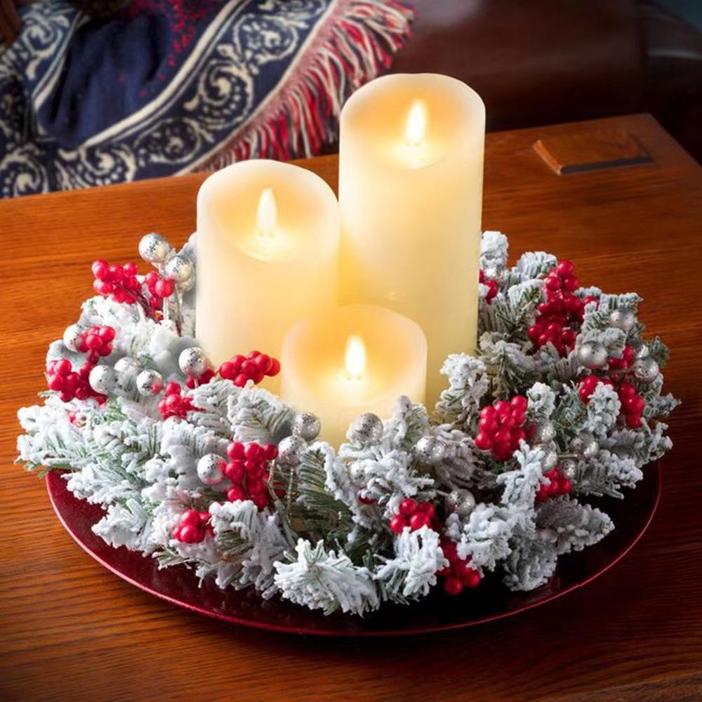 Xmas Wreath Christmas Candlestick Garland Ornaments Christmas Advent Wreath decorated with pine needles pine cone ribbons