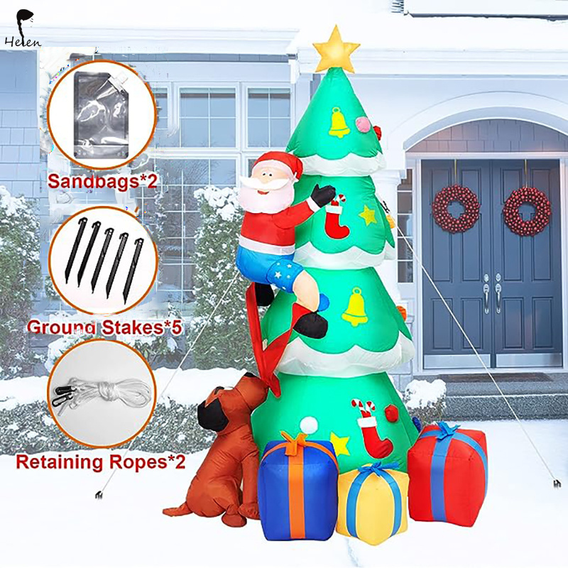 Helen 2023 new product Inflatable Christmas Tree with Santa Claus Gift Boxes Build-in LED Lights Blow up xmax Yard for  Holiday