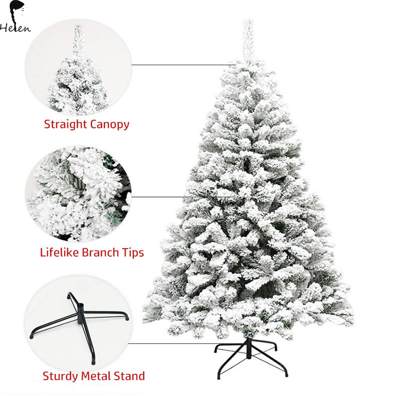 Helen Super holiday Flocked Christmas Trees Unlit White Snow Spray Flocking Christmas Tree Premium Encrypted PVC Artificial