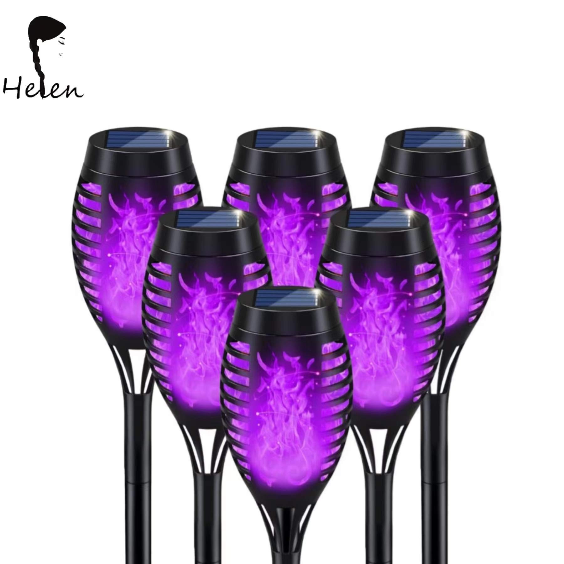 Halloween Lights Outdoor for Halloween Decor Purple Flickering Flame Solar Torch Lights for Outside Halloween Decorations