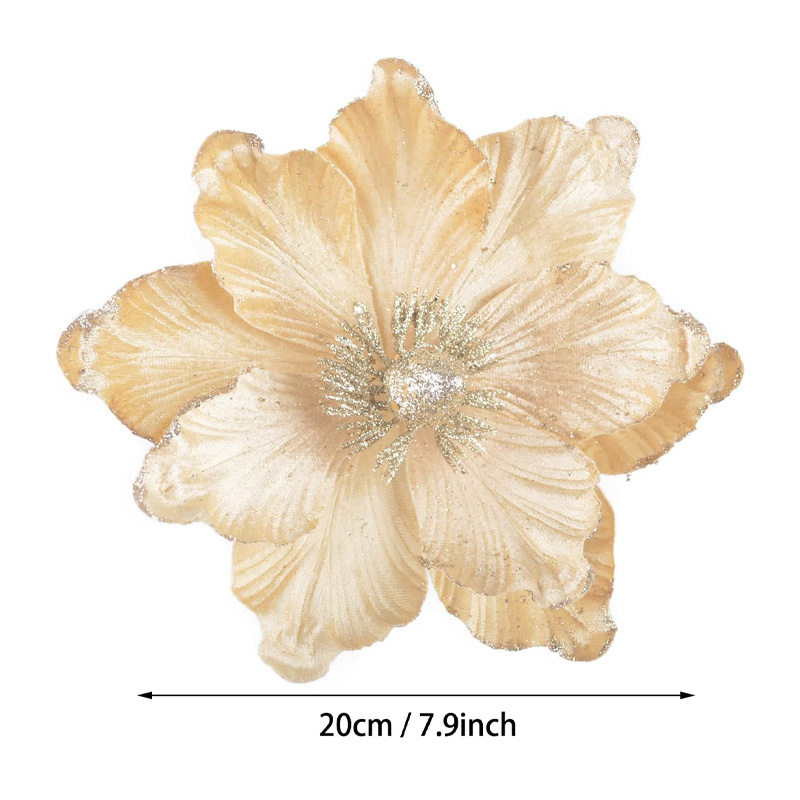 Velvet Christmas flower ornament sparkly reusable artificial flower For the New Year holiday decoration