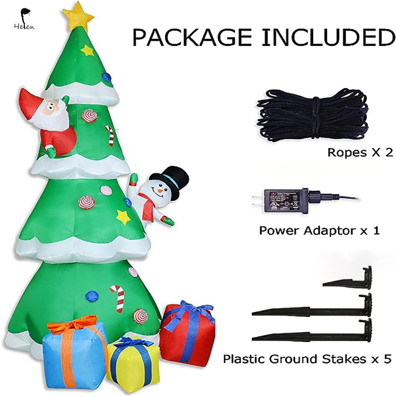 Helen Helen 2023 New design Christmas Inflatable Tree LED Light Up Giant Blow up with 3 Wrapped Gift Boxes Snowmans and Santa