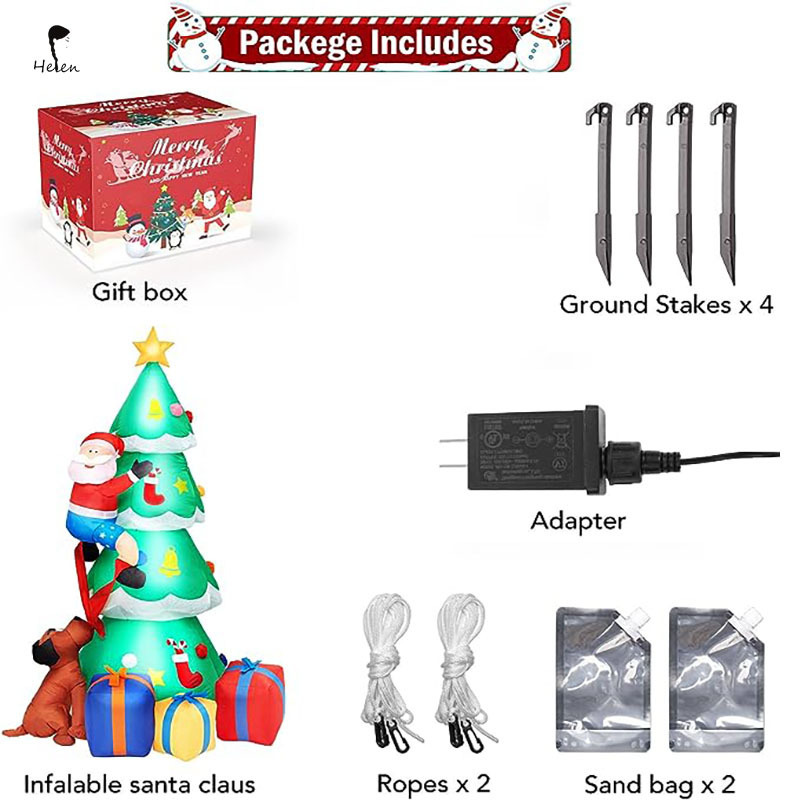 Helen 2023 new product Inflatable Christmas Tree with Santa Claus Gift Boxes Build-in LED Lights Blow up xmax Yard for  Holiday