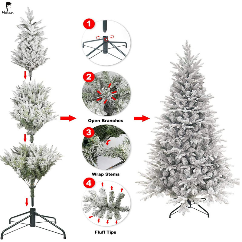 Helen Super holiday Flocked Christmas Trees Unlit White Snow Spray Flocking Christmas Tree Premium Encrypted PVC Artificial