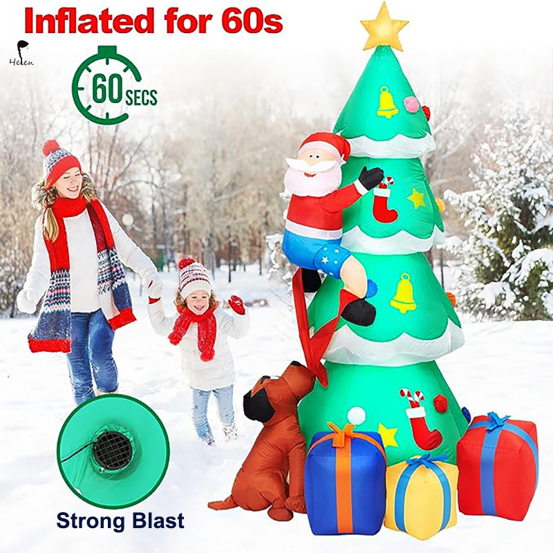 Helen 2023 new product Inflatable Christmas Tree with Santa Claus Gift Boxes Build-in LED Lights Blow up xmax Yard for  Holiday