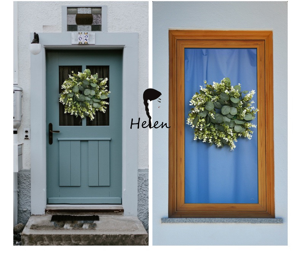 Helen Artificial  Wreaths with Pine Cones Berry Clusters Frosted Branches for Window Indoor Outdoor