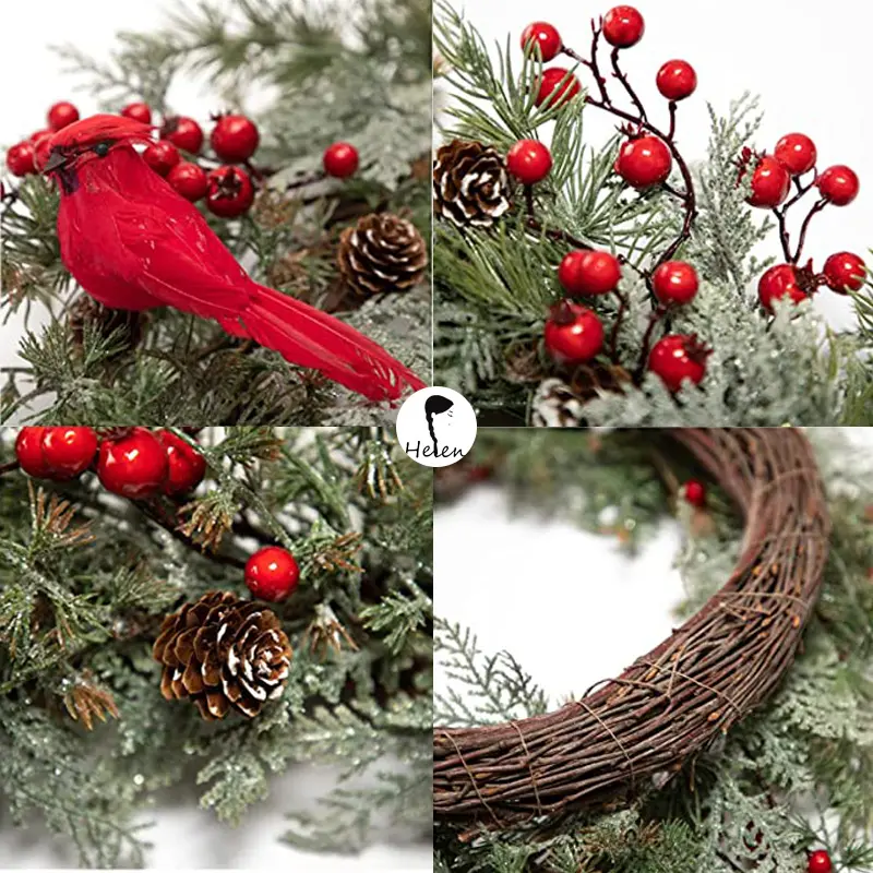 Christmas green leaf wreath suitable for front door artificial wreath decorated with berries and pine branches indoors and outdo