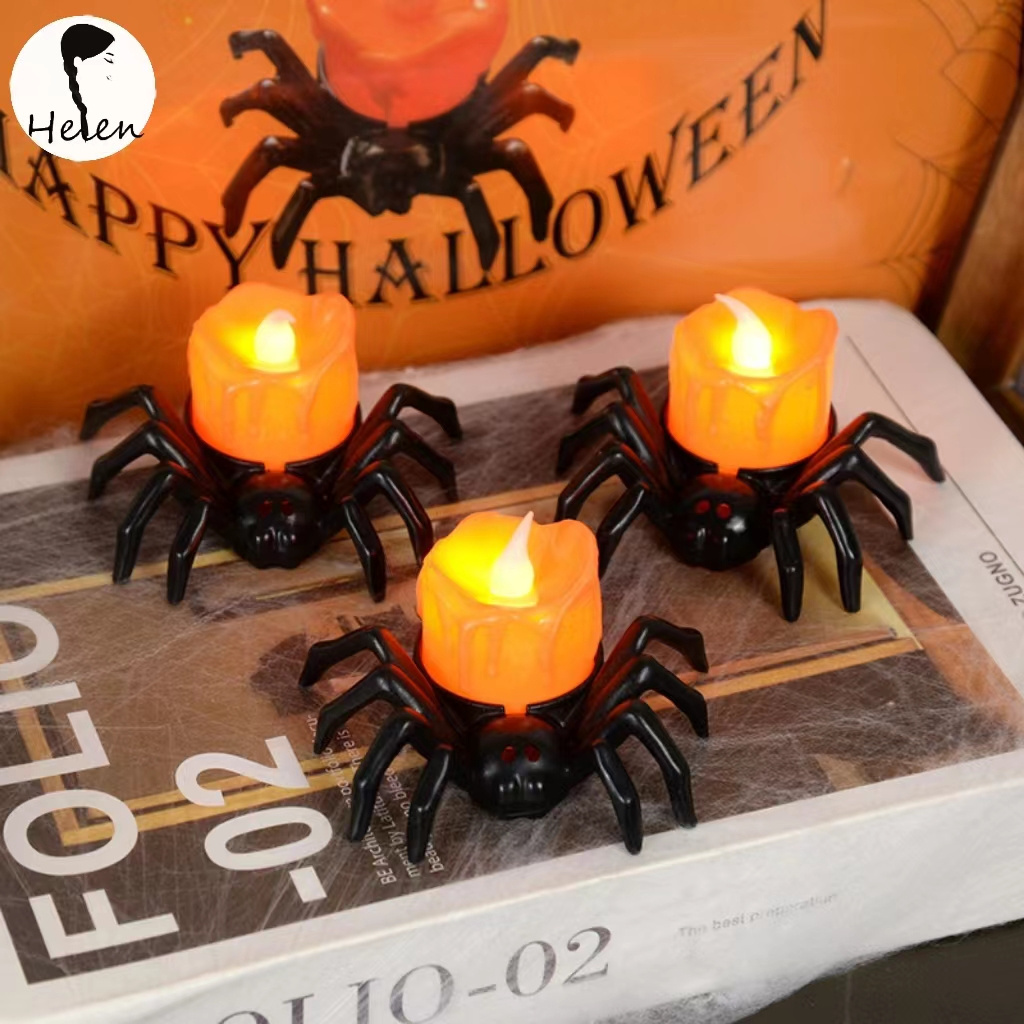 Led Spider Candle Light Pumpkin Lamp Flickering Flameless Battery Lights Flashing Electric Candles Halloween Party Decoration