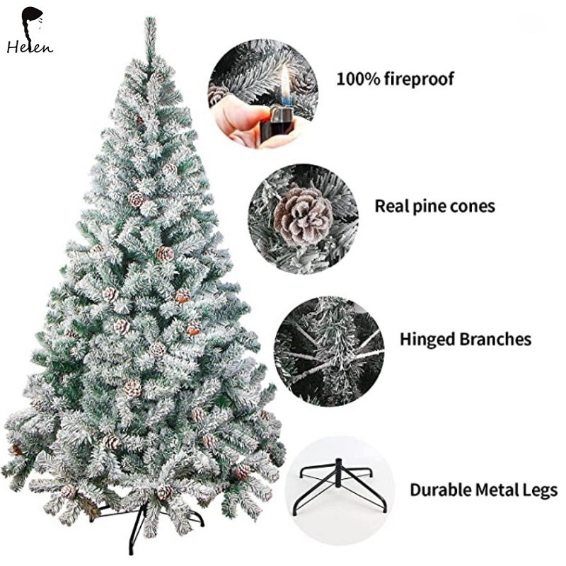 Helen Super holiday Flocked Christmas Trees Unlit White Snow Spray Flocking Christmas Tree Premium Encrypted PVC Artificial