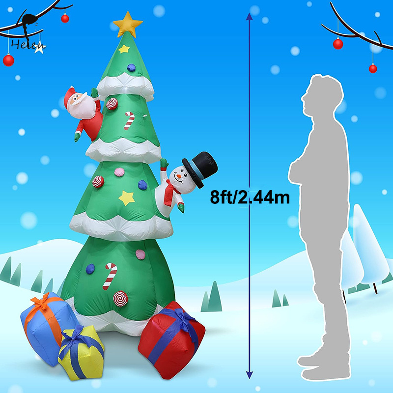 Helen Helen 2023 New design Christmas Inflatable Tree LED Light Up Giant Blow up with 3 Wrapped Gift Boxes Snowmans and Santa