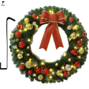 Christmas green leaf wreath suitable for front door artificial wreath decorated with berries and pine branches indoors and outdo