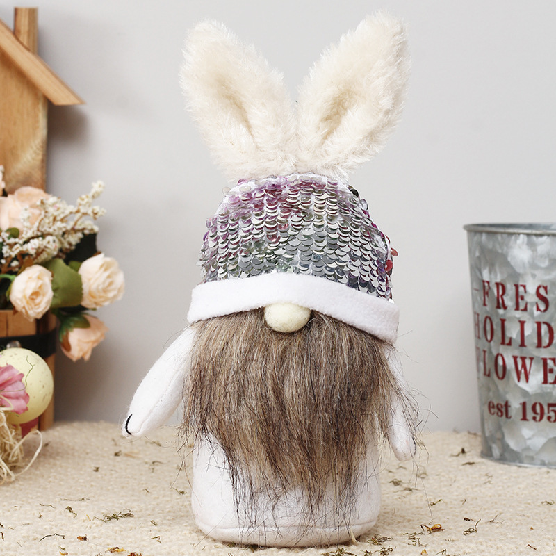 2 pcs Easter decorations sequin rabbit faceless old man doll with beard for home decoration