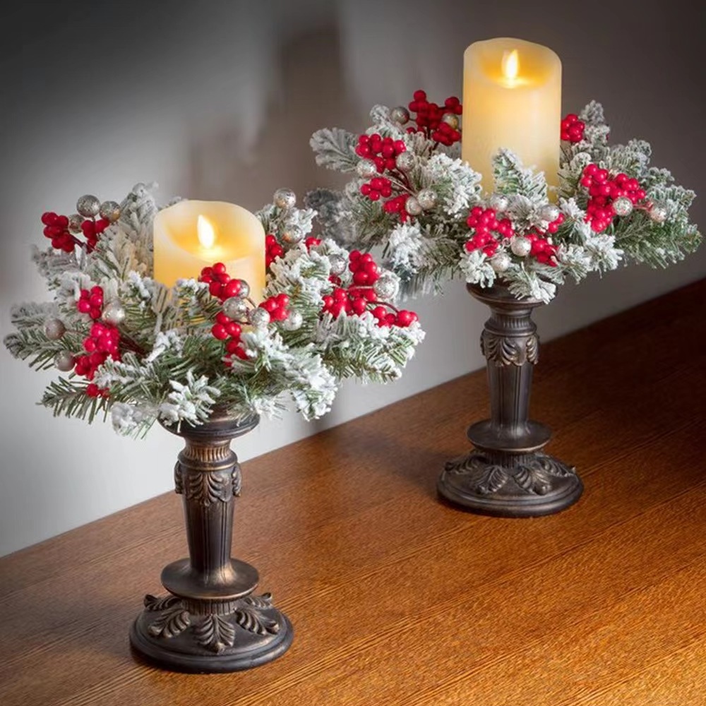 Xmas Wreath Christmas Candlestick Garland Ornaments Christmas Advent Wreath decorated with pine needles pine cone ribbons