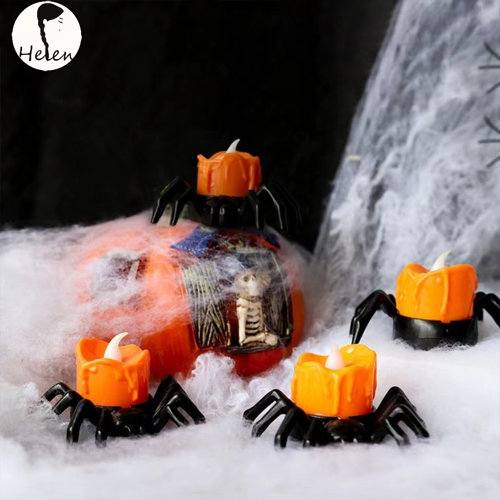 Led Spider Candle Light Pumpkin Lamp Flickering Flameless Battery Lights Flashing Electric Candles Halloween Party Decoration